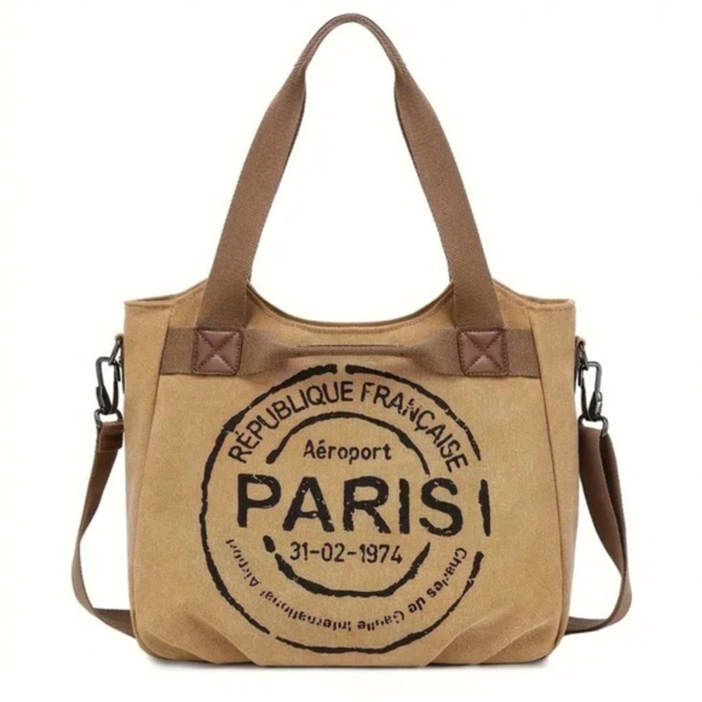 Paris Print Tote Bag NEW Brown